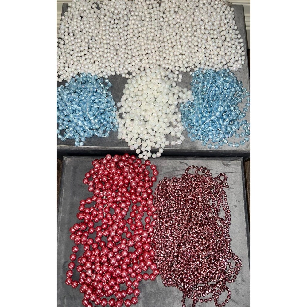 Vintage Christmas Bead Garland Hue Lot Pearl Pink Blue 60+ Yards, Holiday Decor,